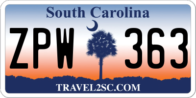 SC license plate ZPW363