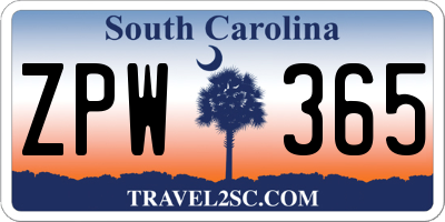 SC license plate ZPW365