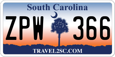SC license plate ZPW366