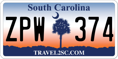 SC license plate ZPW374