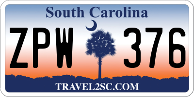 SC license plate ZPW376