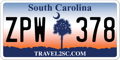SC license plate ZPW378