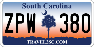 SC license plate ZPW380