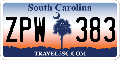 SC license plate ZPW383