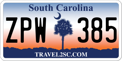SC license plate ZPW385
