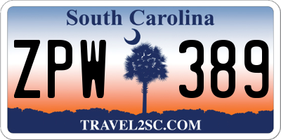 SC license plate ZPW389