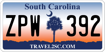 SC license plate ZPW392