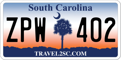 SC license plate ZPW402