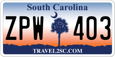SC license plate ZPW403