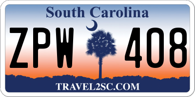 SC license plate ZPW408