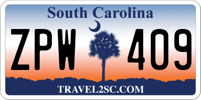 SC license plate ZPW409