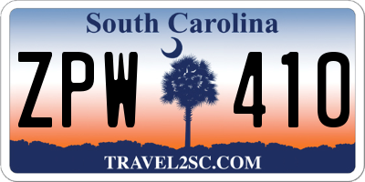 SC license plate ZPW410