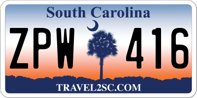SC license plate ZPW416