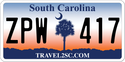 SC license plate ZPW417
