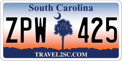 SC license plate ZPW425