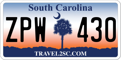 SC license plate ZPW430