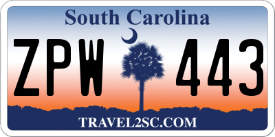 SC license plate ZPW443