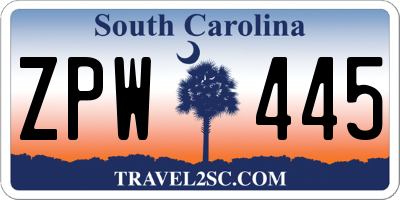 SC license plate ZPW445