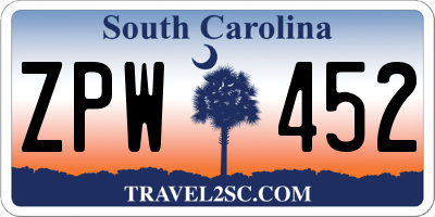 SC license plate ZPW452