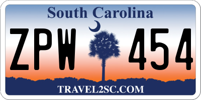 SC license plate ZPW454