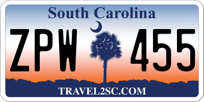 SC license plate ZPW455