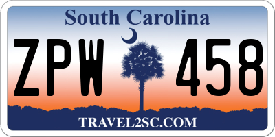 SC license plate ZPW458