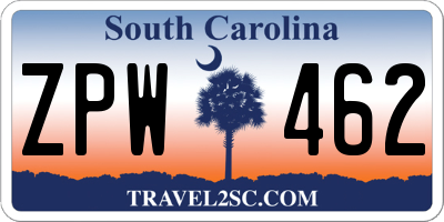 SC license plate ZPW462