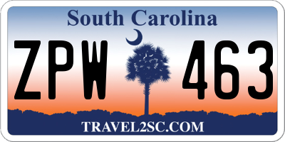 SC license plate ZPW463