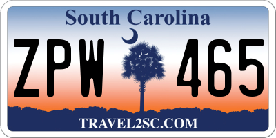SC license plate ZPW465