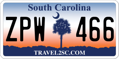 SC license plate ZPW466