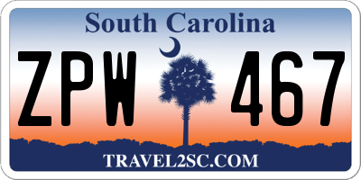 SC license plate ZPW467