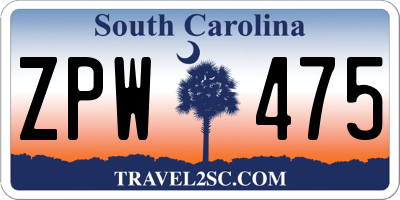 SC license plate ZPW475