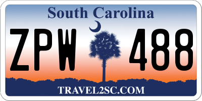 SC license plate ZPW488