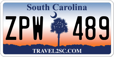 SC license plate ZPW489