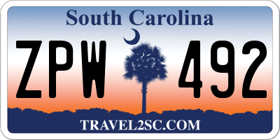 SC license plate ZPW492