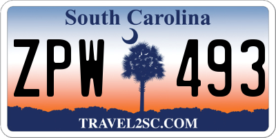 SC license plate ZPW493