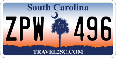 SC license plate ZPW496