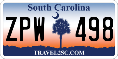SC license plate ZPW498