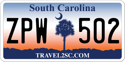 SC license plate ZPW502