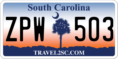 SC license plate ZPW503