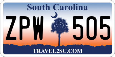 SC license plate ZPW505