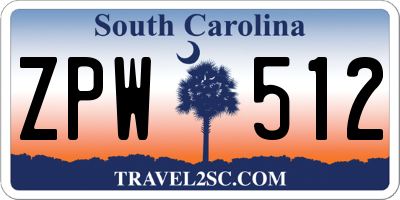SC license plate ZPW512