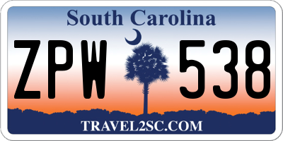 SC license plate ZPW538