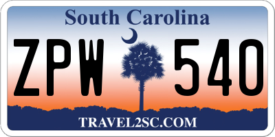 SC license plate ZPW540