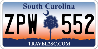 SC license plate ZPW552