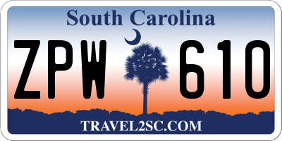 SC license plate ZPW610