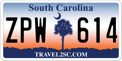 SC license plate ZPW614