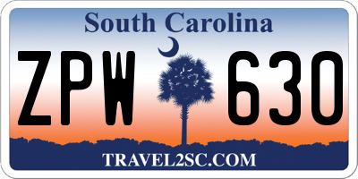 SC license plate ZPW630