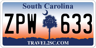 SC license plate ZPW633