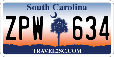 SC license plate ZPW634
